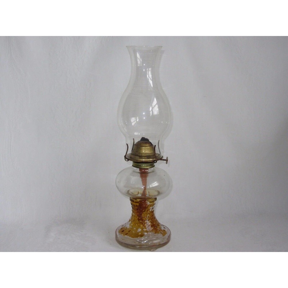 Vintage Oil Lamp Clear Glass P & A Thomaston Eagle Burner Clear Chimney 16"
